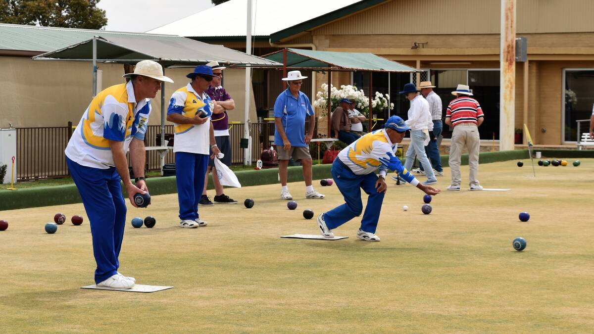 Good Bowl: Mark Dwyer competes in Singles (left) while Rob Irving bowls in the senior final of Major Triples. Photo: Jenny Kingham. 