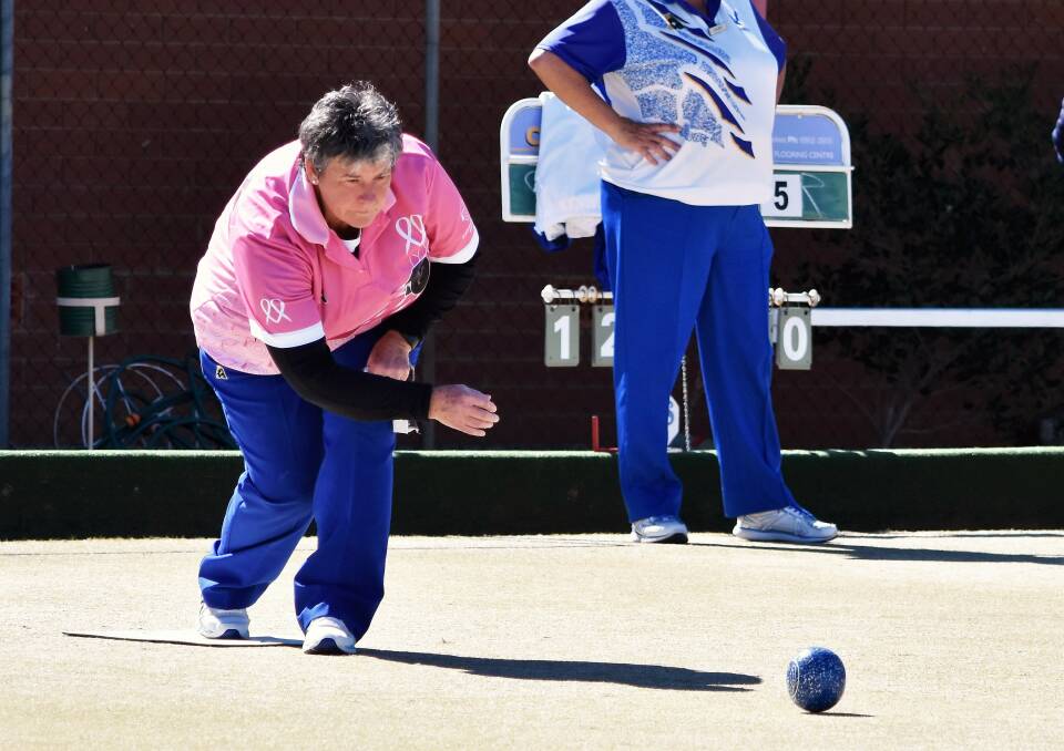 Good Round: Maree Grant in action during the Women's Bowls Tournament at the Parkes Bowling and Sports Club. 