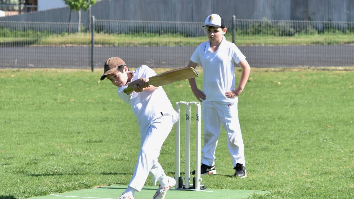 Going Hard: Davidson's batsman Tristan Ross takes a swing at the ball in an in under 10s match against Lyons .
