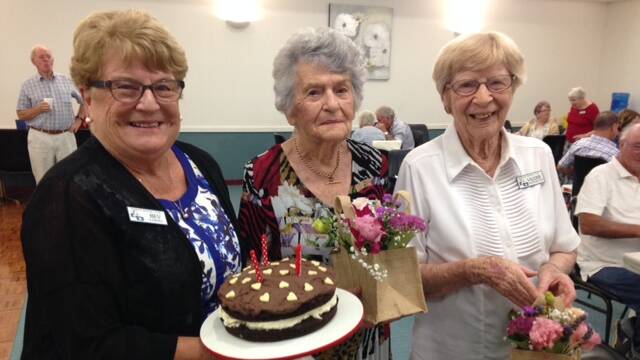 Enjoy a day: Playing bridge. Our two 92 year olds Isabel Orange and Val Worthington were give with flowers and cake by Bev Laing, Parkes Bridge Club.