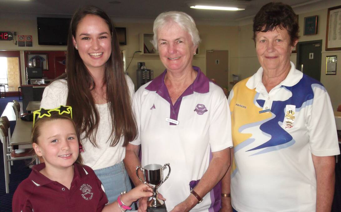 Ladies Bowls: L-R Emma Rice, Gwen Haydon, Robyn Morgan and (front) Clara Rice presenting the Gwynneth Rice Trophy.