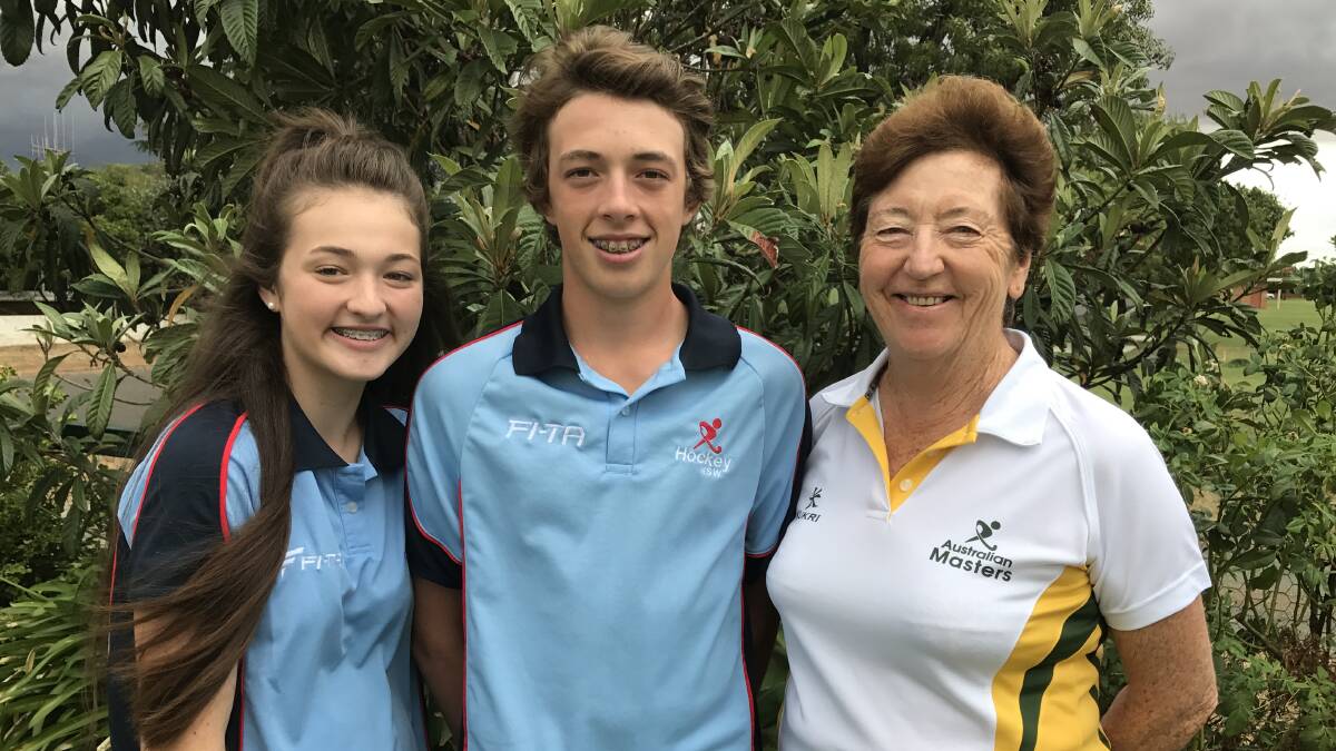 Parkes' NSW and Australia hockey representatives Gracey Jones, Koby Johnstone and Maureen Massey. Gracey and Koby have been selected for NSW and Maureen for Australia.