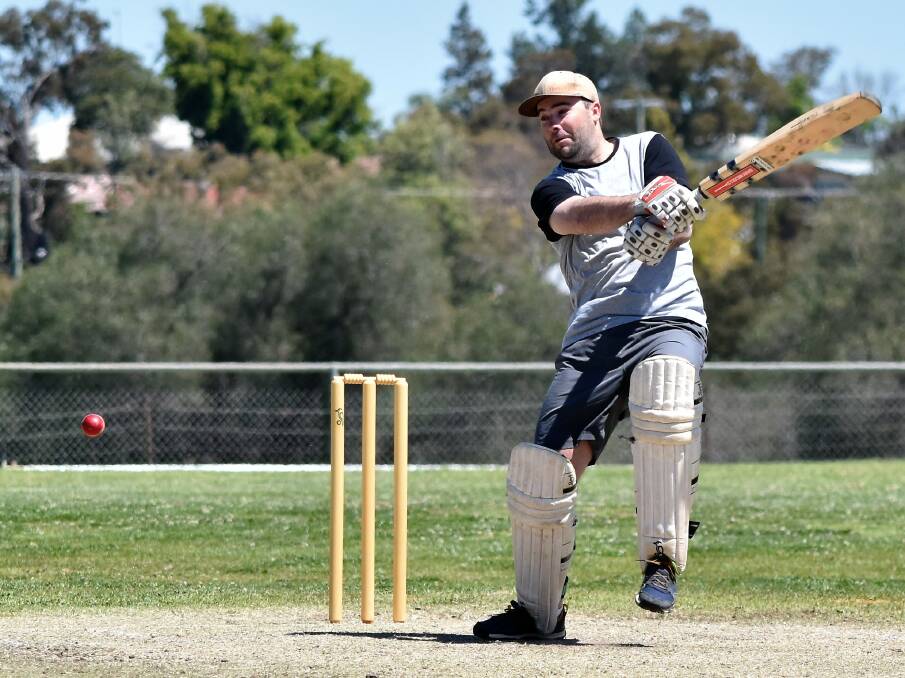 The Bowling Club's Brad Gardiner in fine form against the Commercial Hotel at Northparkes Oval. Photo by Jenny Kingham. 