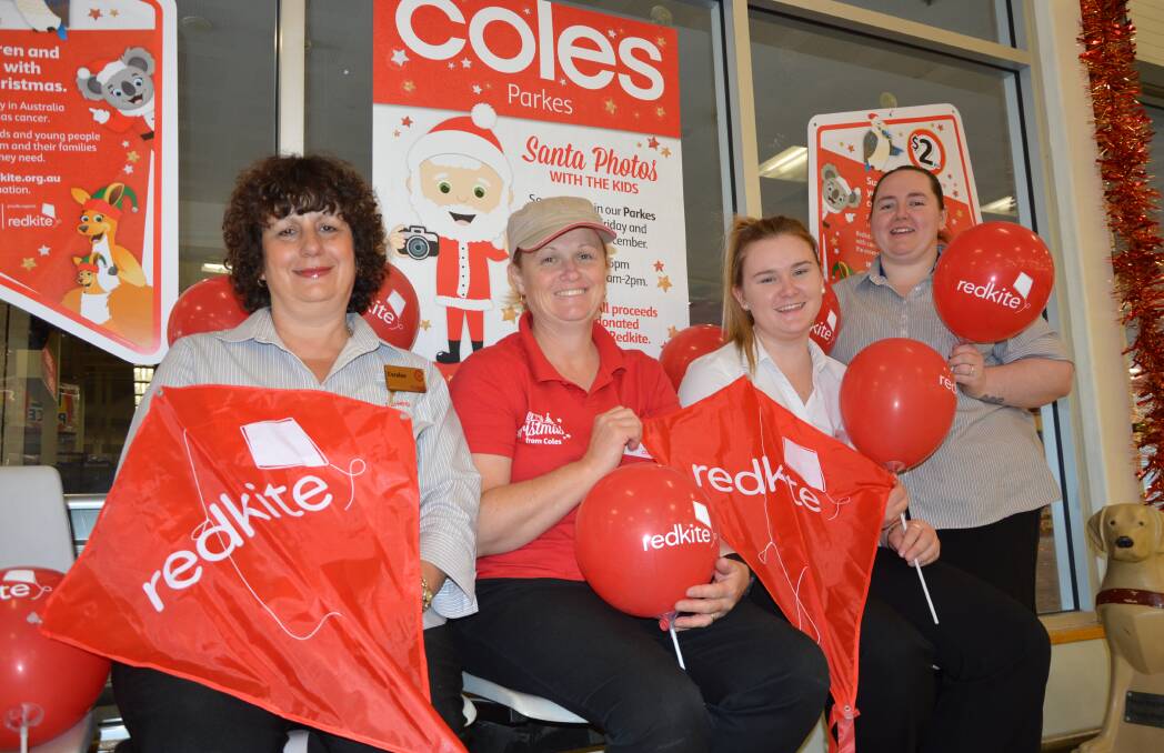 Coles Parkes employees, from left - Coralee Hartin, Leanne Nash, Gabi Sands and Hope Carberry are urging shoppers to support families affected by cancer this Christmas. 