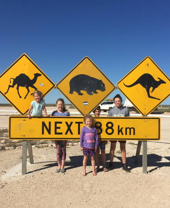 At the Nullabor Roadhouse - Bianca, Alecia, Delainie, Jake, and Ashlee on the long trip home after an exciting time in Western Australia.  