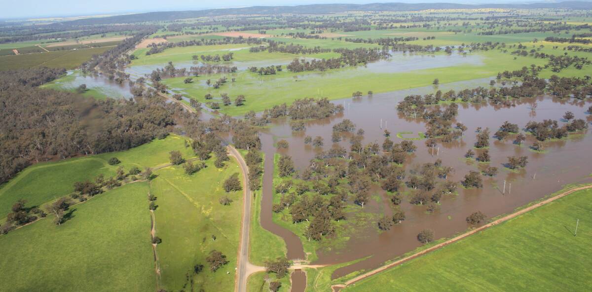 Flooding from the air, photographed during SES monitoring of the situation. Photo courtesy Forbes Shire Council. 