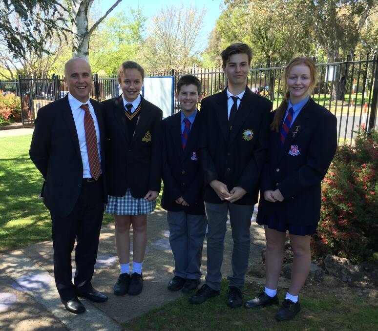 SMART MOVE: Education minister Adrian Piccoli with Ellie Giger (Orange High School), Tynan Matthews (Parkes), Chanse McLean (Canowindra) and Julia Williams (Parkes). 