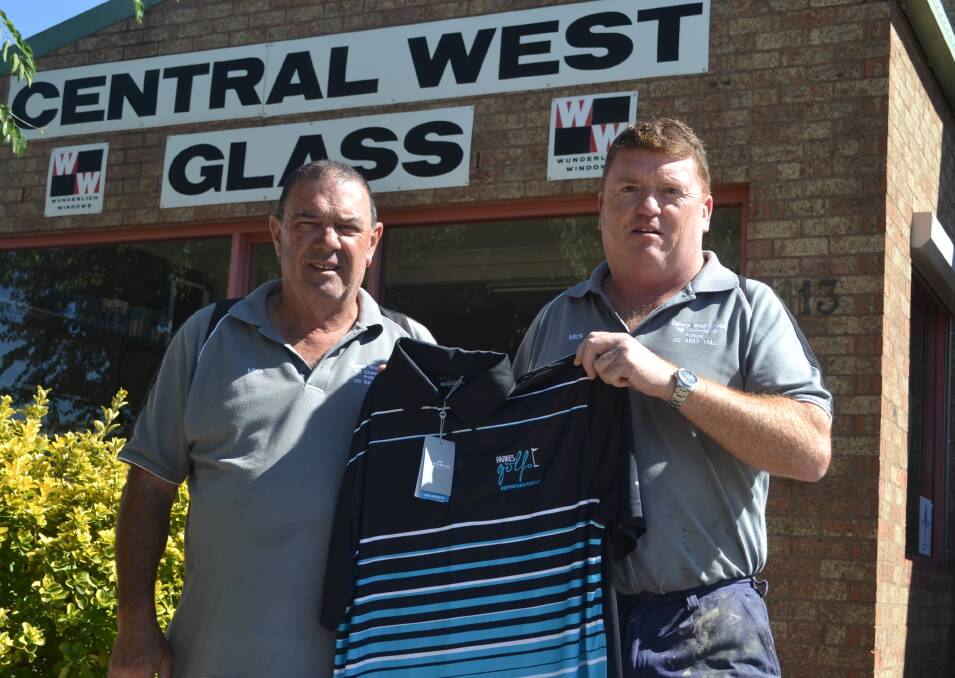 Parkes Golf Club's Division 3 pennants captain Mick Smith with sponsor Mick Horan from Central West Glass.