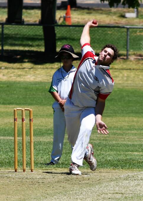 Campbell Earsman of Parkes Hotel Galahs about to release a delivery in a match over the weekend.
