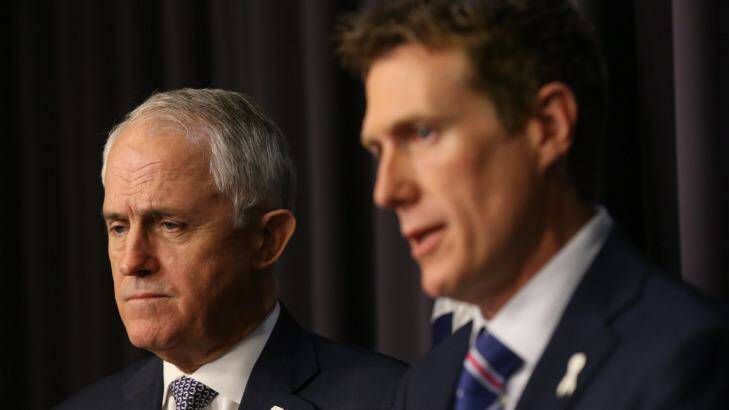 Prime Minister Malcolm Turnbull with Social Services Minister Christian Porter. Photo: Andrew Meares