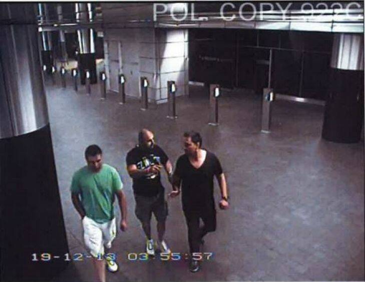 Mumtaz Qaumi (left), Farhad Qaumi (centre) and Elias "Les" Elias (right) outside The Star Casino in December, 2013. Mumtaz and Farhad have been found guilty of murdering Joe Antoun in 2014. Photo NSW Police Photo: NSW Police