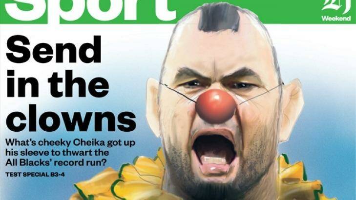 Wallabies coach unimpressed: The New Zealand Herald sports back page of Michael Cheika as a clown. Photo: Supplied
