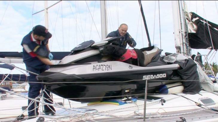 Police searching Simon Golding's yacht. Photo: Supplied