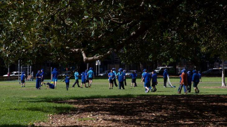 Students from Ultimo Public School play at Wentworth Park.