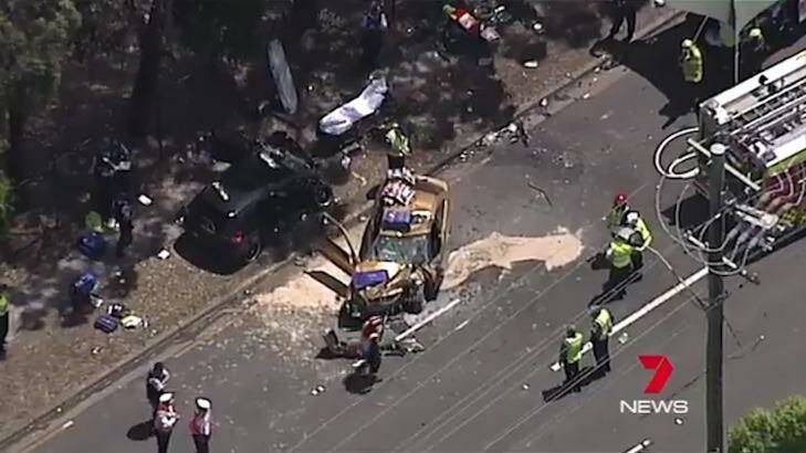 Emergency services at the scene of a car crash at Cabramatta  in which a woman and a man died last Wednesday.  Photo: Seven News Sydney