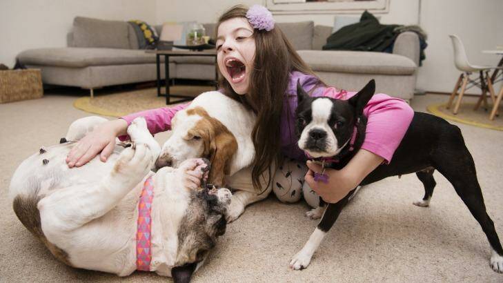 India Brewer with her three dogs, all vegan. Photo: James Brickwood
