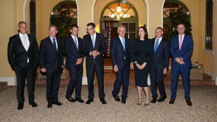 State and territory leaders join Prime Minister Malcolm Turnbull for dinner at The Lodge on Thursday night. Photo: Andrew Meares