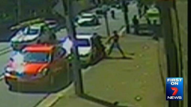 CCTV captured the moment David Mulligan punched Karl Nissen on an Alexandria street Photo: Channel Seven