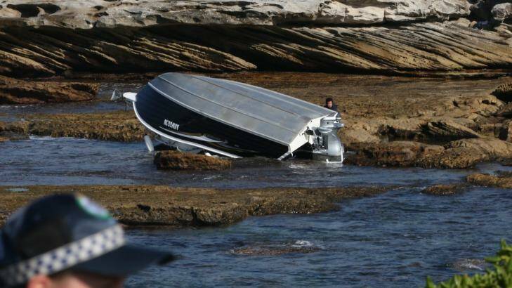 The boat that capsized in Botany on Thursday. Photo: Louise Kennerley
