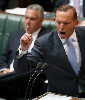Prime Minister Tony Abbott fires up during question time on Wednesday. Photo: Alex Ellinghausen