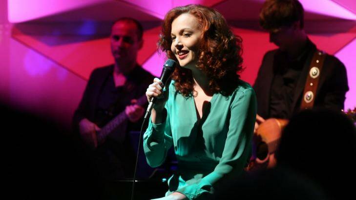 Singer Rebecca LaChance performs songs from Carole King's repertoire at the launch of Beautiful: The Carole King Musical, which opens in Sydney in 2017. Photo: Peter Rae