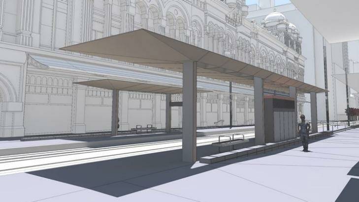 An artist's impression of the proposed shelters outside the QVB on George Street. Photo: City of Sydney Council
