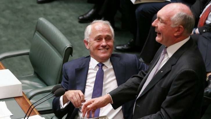Prime Minister Malcolm Turnbull and Deputy Prime Minister and Nationals leader Warren Truss on Tuesday. Photo: Alex Ellinghausen