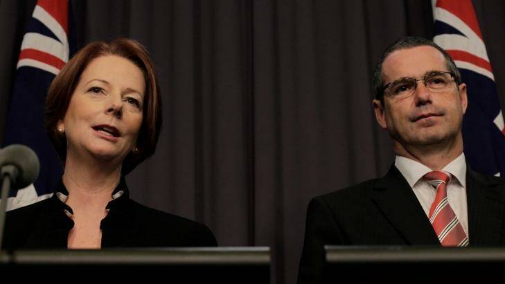Former prime minister Julia Gillard and then communications minister Stephen Conroyin 2012.  Photo: Andrew Meares