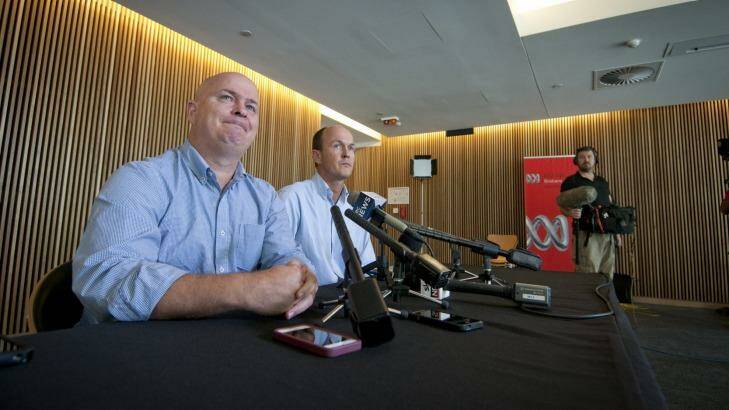 Mike and Andrew Greste speak to the media in Brisbane on Friday. Photo: Robert Shakespeare