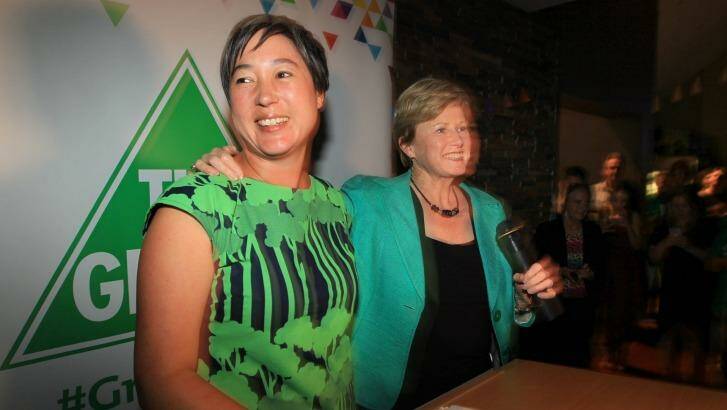 Impact: Greens candidate for Newtown Jenny Leong is congratulated by Federal Greens leader, Senator Christine Milne on election night. Photo: James Alcock