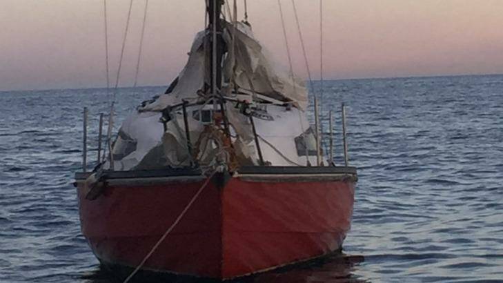 The eight-metre yacht found with no one on board near Nelson Bay. Photo: NSW Police