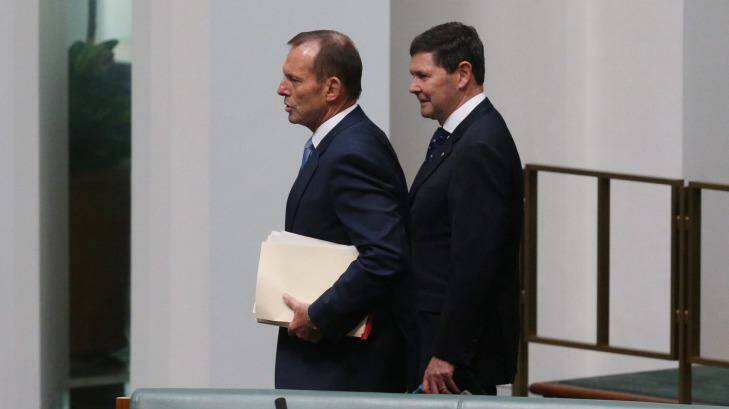 Backbenchers Tony Abbott and Kevin Andrews take their seats for question time in October. Photo: Andrew Meares