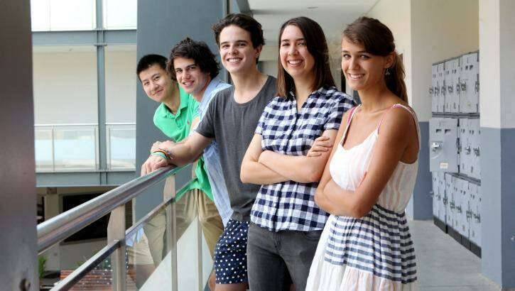 Redlands school students Ray Yue, Sam Davis, Ted Skinner, Molly Herbert and Victoria Maciejowski have received their International Baccalaureate results. Photo: Janie Barrett