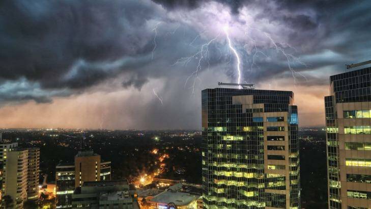 Lightning strike over Chatswood. Photo: Eric Boudville