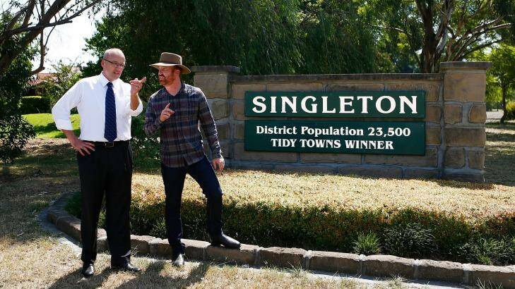 Luke Foley and Labor candidate Martin Rush  in Singleton on Wednesday.  Photo: Daniel Munoz