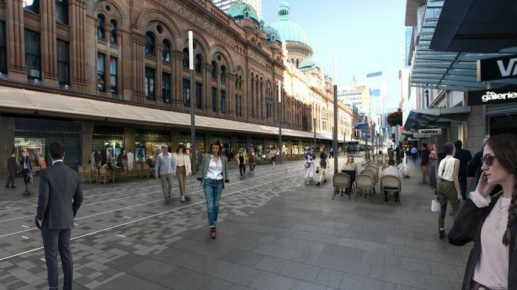 An artist's impression of George Street next to the QVB without trees. Photo: City of Sydney Council