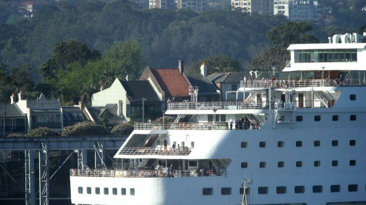 Fuel feud: A cruise liner at White Bay, Balmain. Photo: Wolter Peeters
