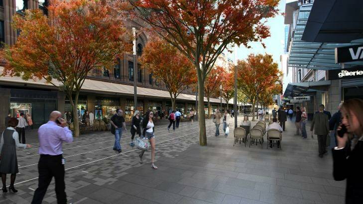 An artist's impression of George Street with trees. Photo: City of Sydney Council