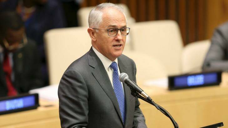 Australia Prime Minister Malcolm Turnbull speaks during the Summit for Refugees and Migrants at UN headquarters. Photo: Seth Wenig