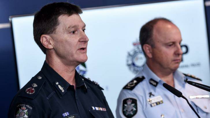AFP assistant commissioner Neil Gaughan (right) and Victoria Police deputy commissioner Shane Patton on Wednesday. Photo: Jason McManus