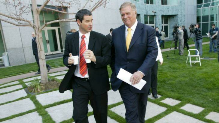 Stephen Conroy with then Labor opposition leader Kim Beazley at Parliament House  in 2005.  Photo: Penny Bradfield