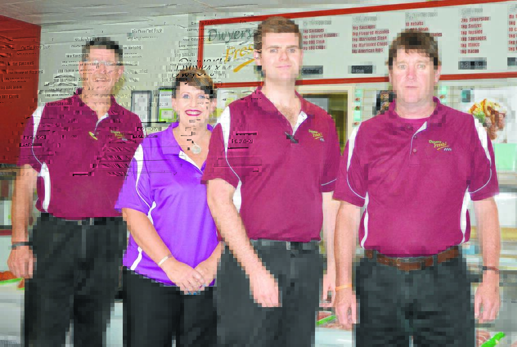 The team at Dwyer’s Fresh are closing their doors to concentrate on wholesale butchery. The team include, from left - Mark Dwyer, Vanessa Woolner, Michael Dumesny and Colin Dwyer.																 Photo: Denis Howard 0116Dwyers