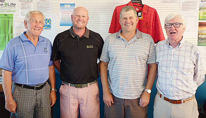 Prize winners at Parkes Golf Club last Saturday included Bob Barter (nearest the pin), Mitch McGlashan (A grade), Mark Job (Overall and B grade), and Warren Blatch (C grade). sub