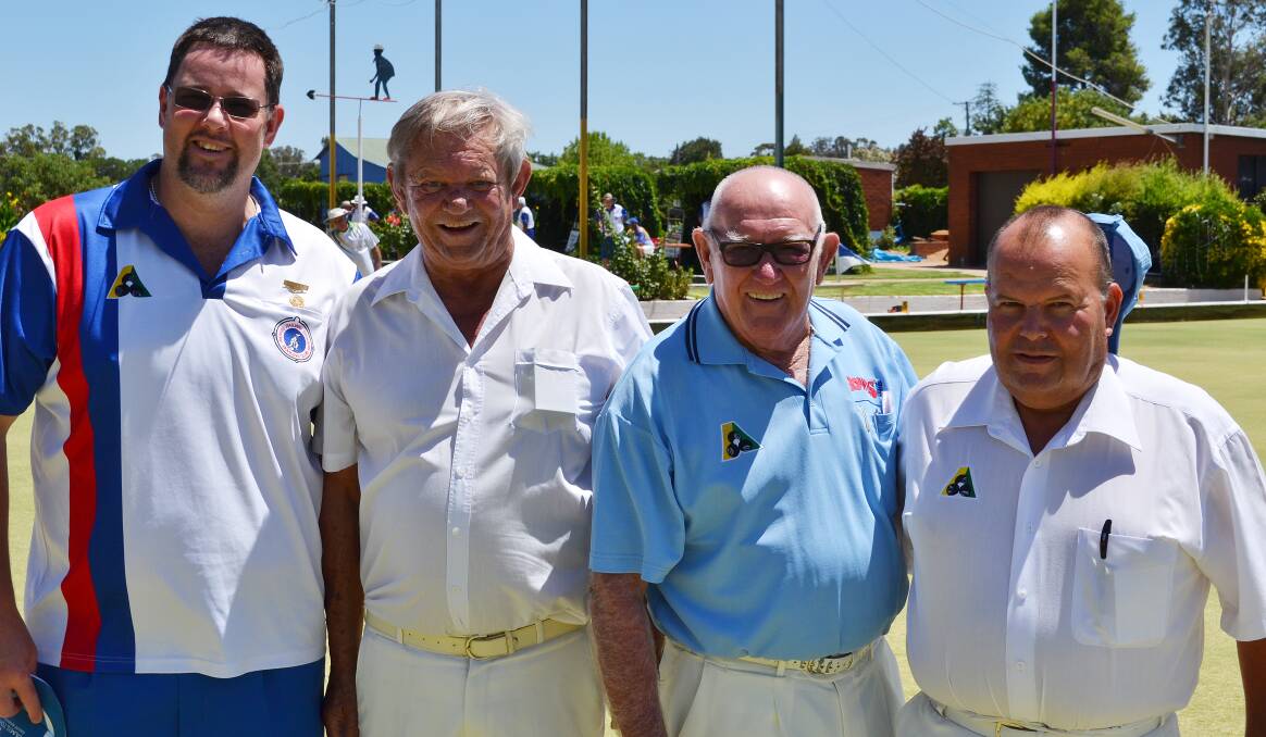 Enjoying last Sunday’s Railway Diggers Bowling Club Presidents’ Day were Ben McNaughton (president), Alan Davison, Pat Wynne (past State councillor of NSW Bowls) and Steve Torrens. sub