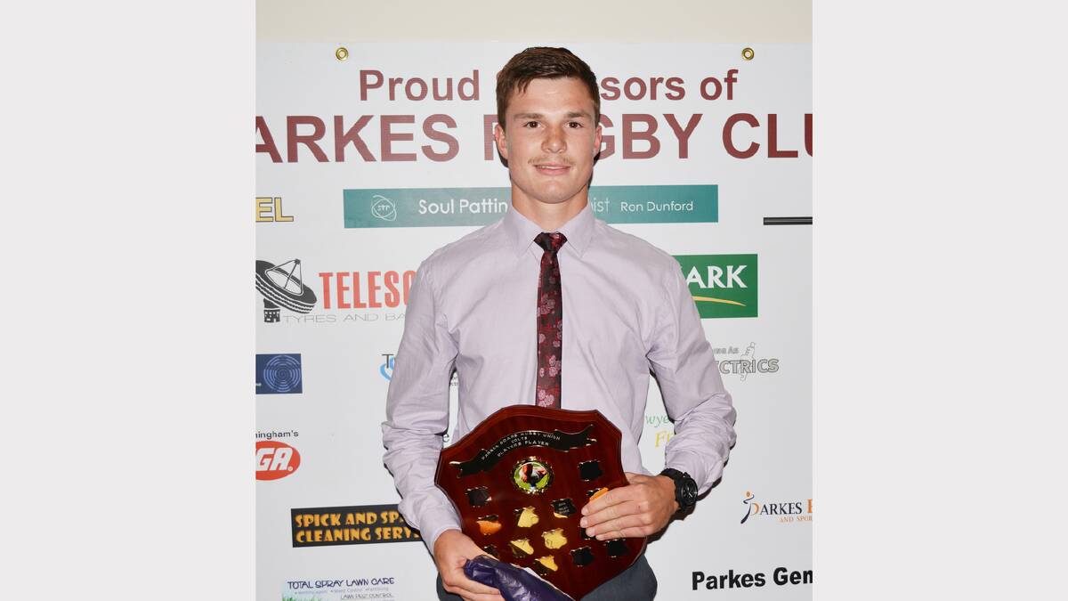 Riley Byrne has just returned from representative duties with NSW Country Cockatoos Colts. He is pictured receiving the Parkes Boars Colts Best and Fairest last year. sub