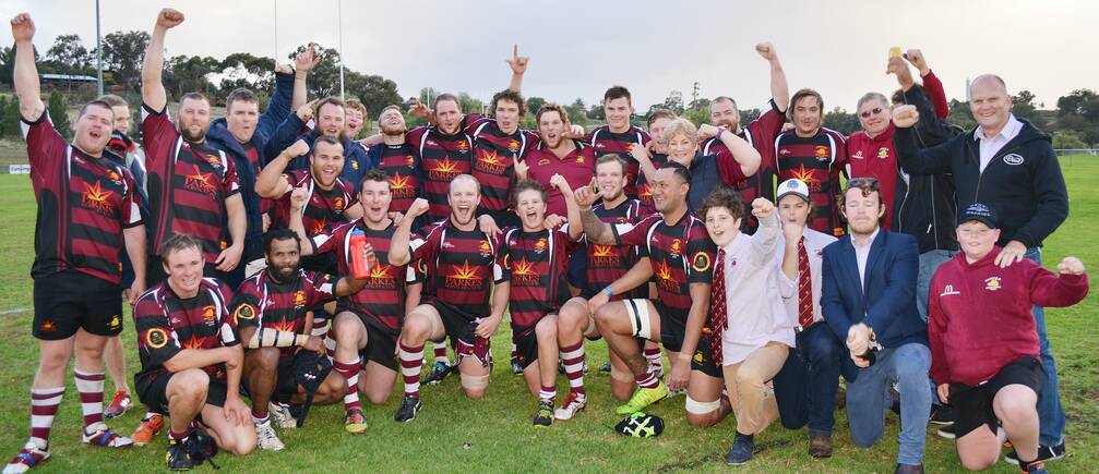 PICTURED: The Parkes Boars first grade team celebrate their win over Orange Emus last Saturday.