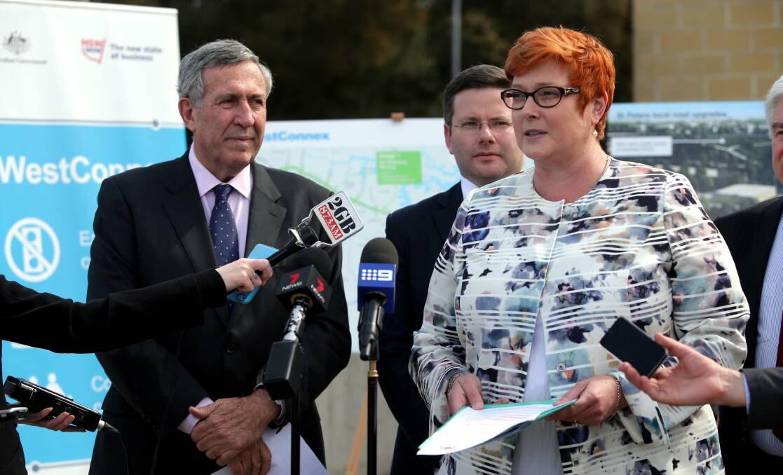 Full speed ahead: Duncan Gay, Oatley MP Mark Coure and Marise Payne at the announcement at Arncliffe. Picture: Jane Dyson

