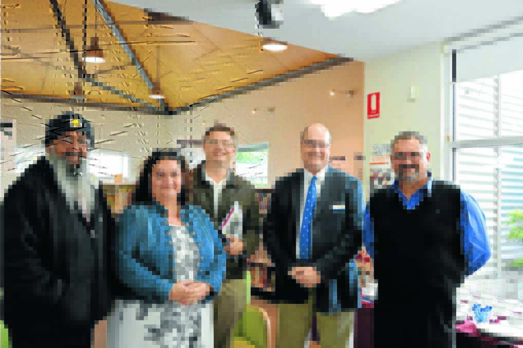 Robert Clegg, Kerry Gilbert Dr Michael Bennett, Deputy Mayor Alan Ward and Ron Wardrop gathered for the launch and presentation to the community of 12 oral histories about local Wiradjuri culture and history. 