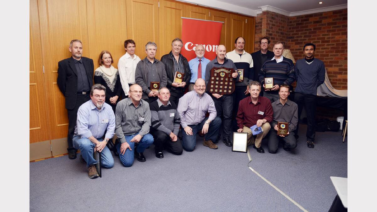 Winners of the 2014 CWAS David Malin Astrophotography Awards, back from left - Bratislav Curcic, Gillian Kelaher (on behalf of her son Grahame), Mike Salway, Stefan Buda, Peter Ward, Dr David Malin, Paul Haese (overall winner), Alex Cherney, Greg Gibbs, David Fitz-Henry and Saeed Salimpour; front - Marcus Davies, Robert Kaufman, Andrew Wall, Greg Priestley, Brad Le Brocque and Phil Hart. Absent - Steve Couch, Judith Conning, David Hough, Stephen Mudge, Russell Cockman, Julie Fletcher, Michael Goh, Stephen Humpleby, Grahame Kelaher, Erik Monteith and Matthew Vandeputte.                           
