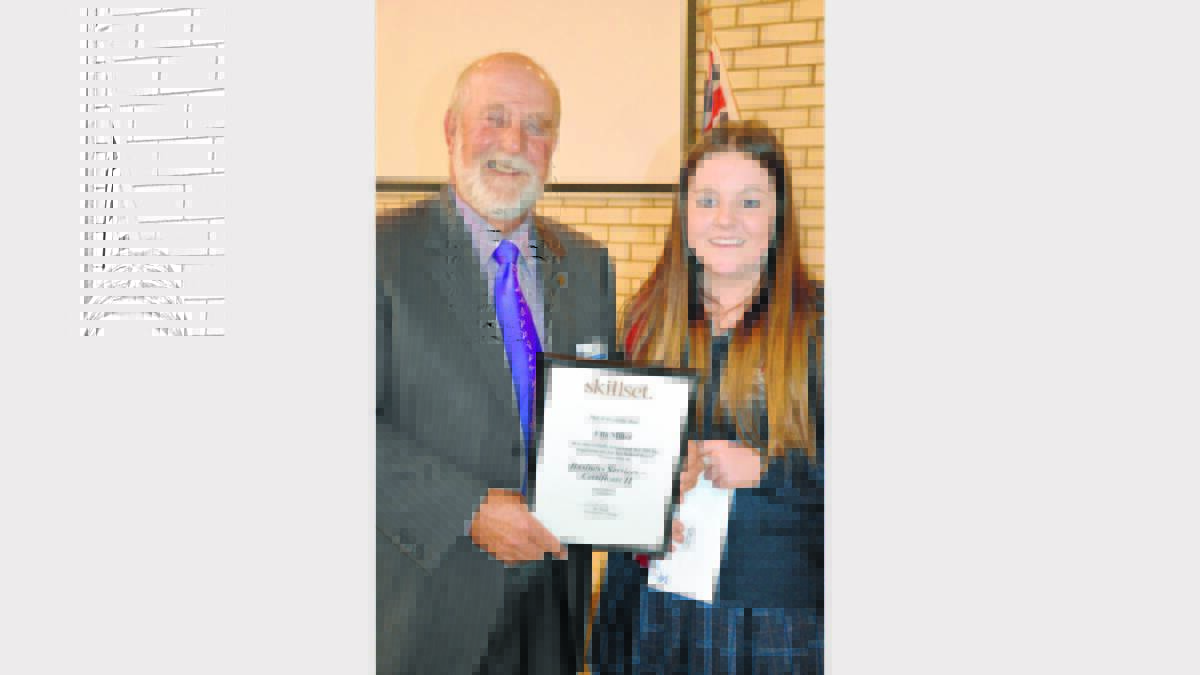 PHS student Ella Miller - congratulated by Parkes Shire Mayor, Cr Ken Keith on being named NSW Skillset School Based Trainee of the Year.   Photo: Bill Jayet 